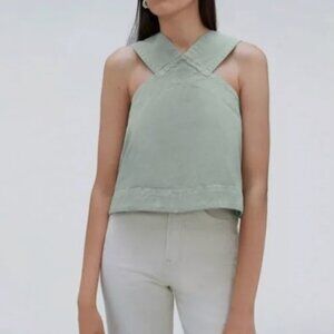 Medium Brown Gray Cross Front Denim Tank